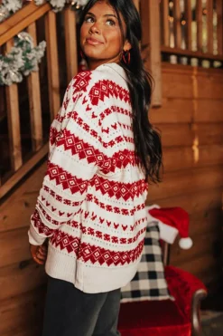 Best Dear-Lover Western Geometric Patterned Crew Neck Loose Sweater White