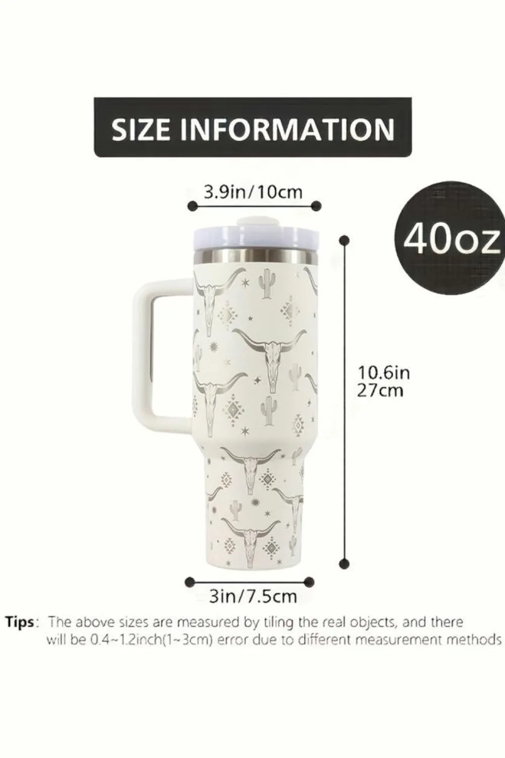 Discount Dear-Lover Western Horn Stainless Steel Thermos Cup 40oz White