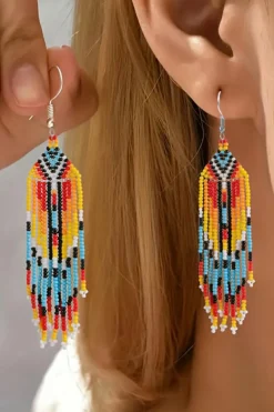 Hot Dear-Lover Western Rice Bead Tassel Hook Earring White