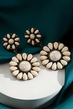 Discount Dear-Lover Western Turquoise Inlay Flower Shape Stud Earrings White
