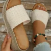 Hot Dear-Lover Woven Wide Band Platform Slippers White