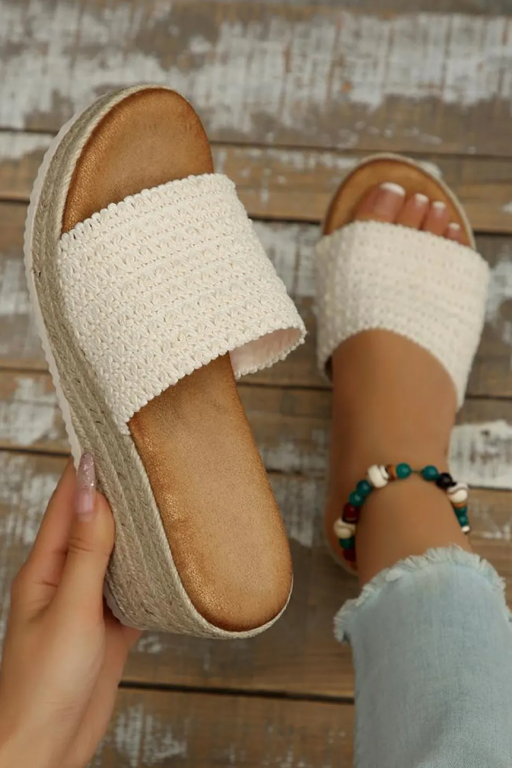 Hot Dear-Lover Woven Wide Band Platform Slippers White