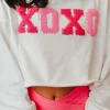 New Dear-Lover XOXO Chenille Letter Graphic Valentine Pullover Sweatshirt White