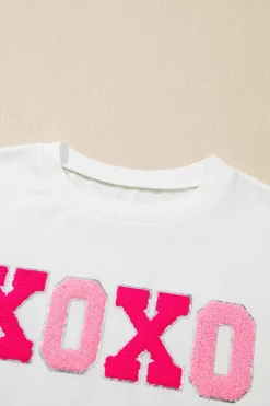 New Dear-Lover XOXO Chenille Letter Graphic Valentine Pullover Sweatshirt White