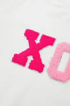 New Dear-Lover XOXO Chenille Letter Graphic Valentine Pullover Sweatshirt White