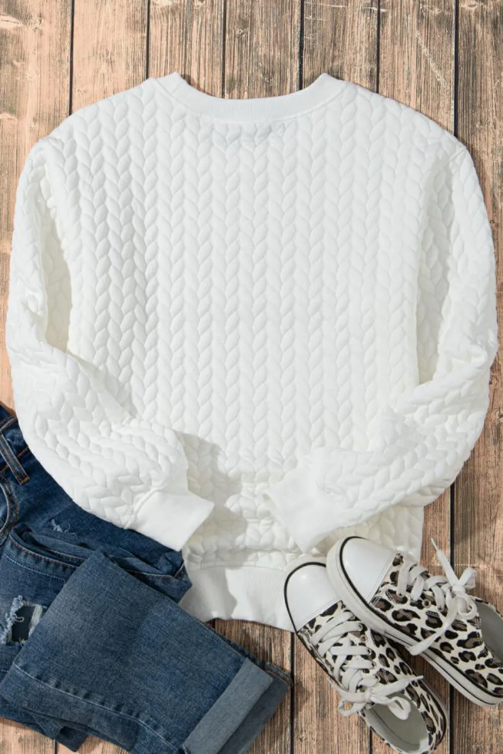 Hot Dear-Lover XOXO Glitter Chenille Cable Knit Pullover Sweatshirt White