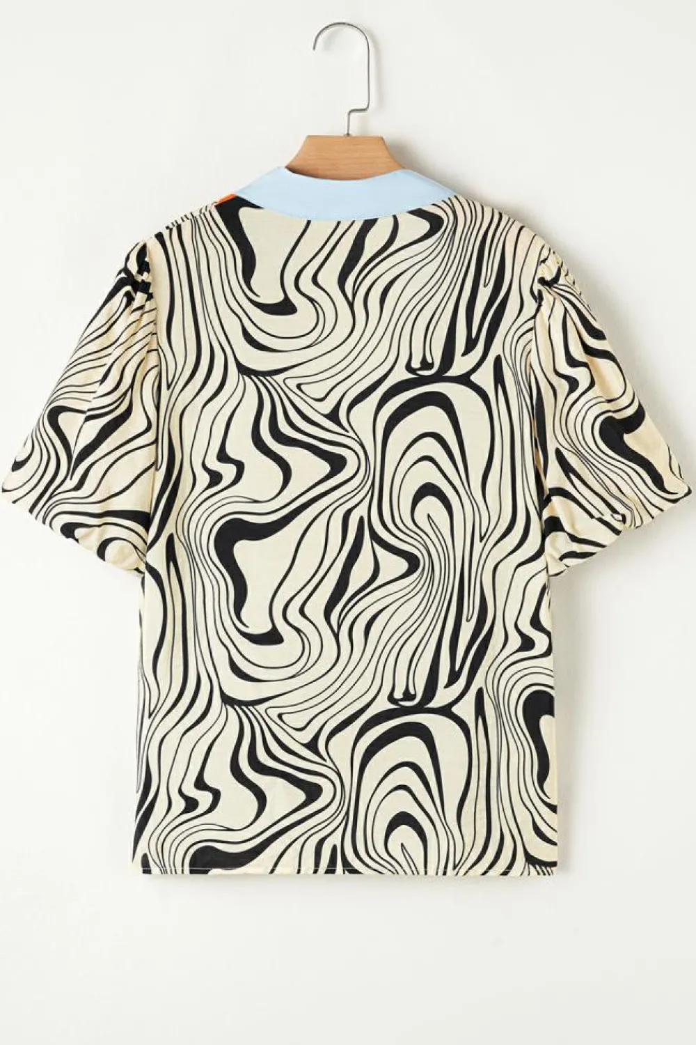 Sale Dear-Lover Zebra Stripe Print Contrast V-Neck Ricrac Detail Short Sleeve Blouse Top White