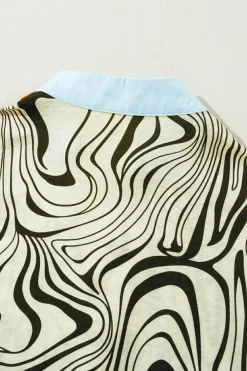 Sale Dear-Lover Zebra Stripe Print Contrast V-Neck Ricrac Detail Short Sleeve Blouse Top White
