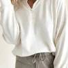 Online Dear-Lover Zipped Neck Pullover Drop Shoulder Sweatshirt White