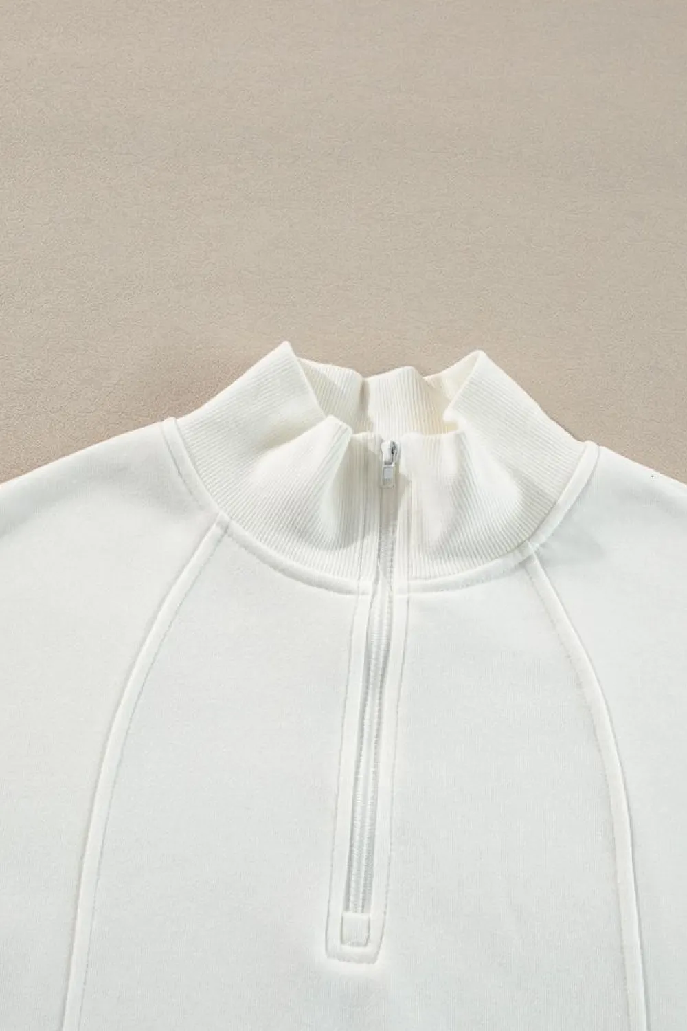 Online Dear-Lover Zipped Neck Pullover Drop Shoulder Sweatshirt White