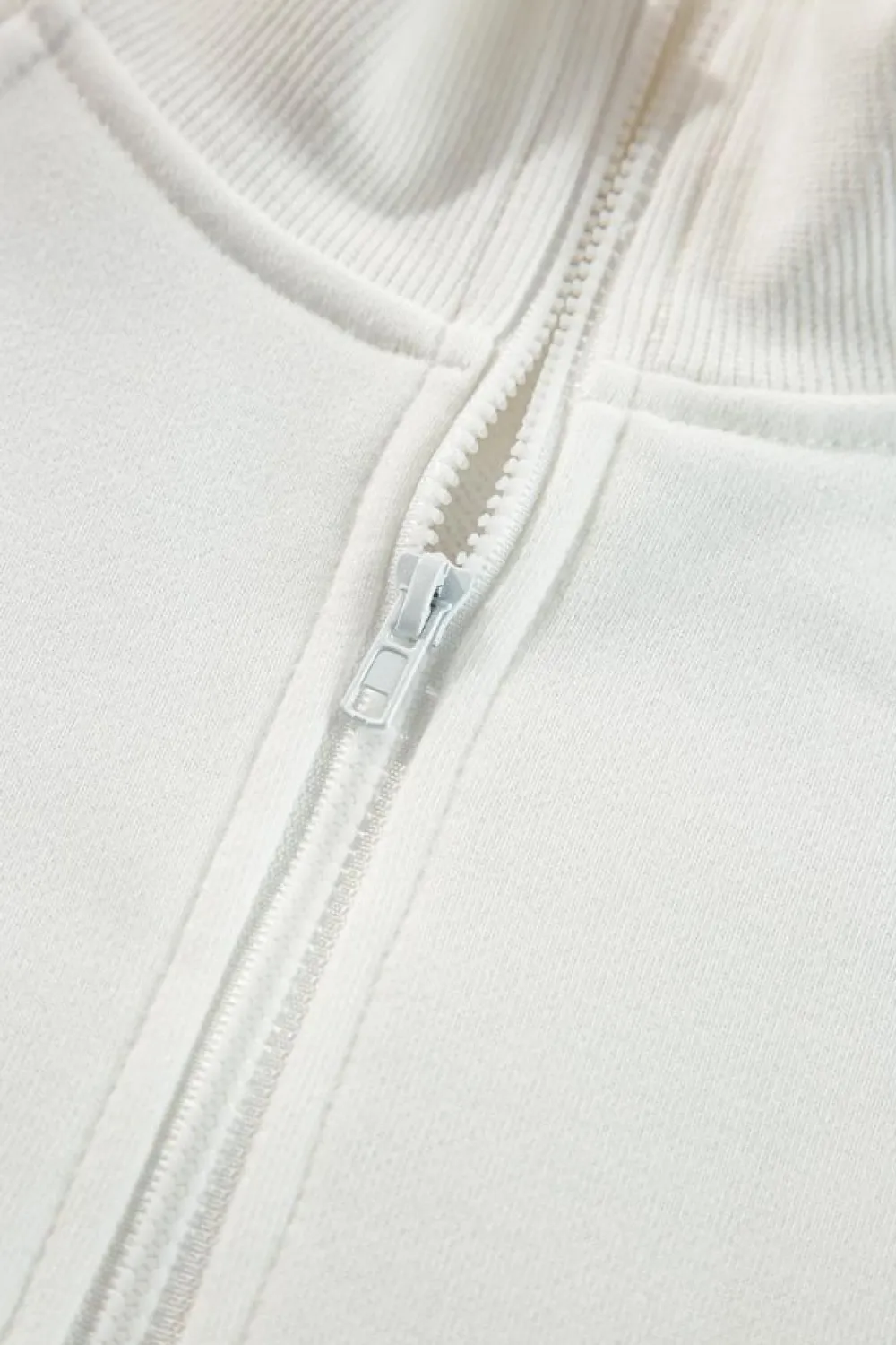 Online Dear-Lover Zipped Neck Pullover Drop Shoulder Sweatshirt White