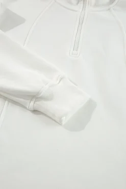 Online Dear-Lover Zipped Neck Pullover Drop Shoulder Sweatshirt White