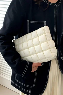 Fashion Dear-Lover Zipper Quilted Puffer Cosmetic Bag White