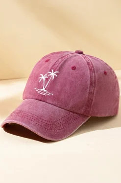 Sale Dear-Lover Coconut Tree Embroidered Mineral Wash Adjustable Baseball Cap Wild Ginger
