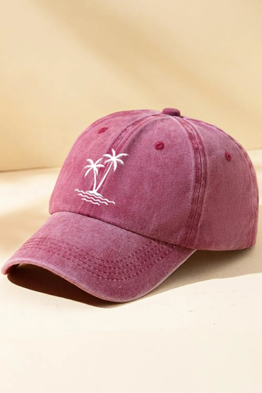 Sale Dear-Lover Coconut Tree Embroidered Mineral Wash Adjustable Baseball Cap Wild Ginger