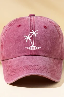 Sale Dear-Lover Coconut Tree Embroidered Mineral Wash Adjustable Baseball Cap Wild Ginger