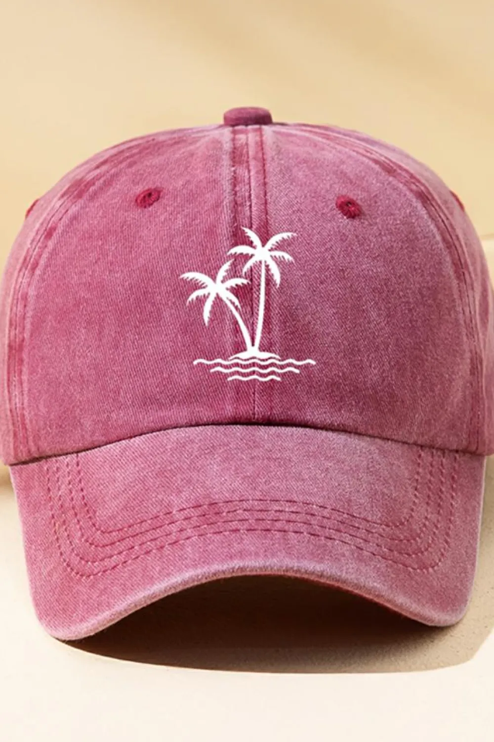 Sale Dear-Lover Coconut Tree Embroidered Mineral Wash Adjustable Baseball Cap Wild Ginger