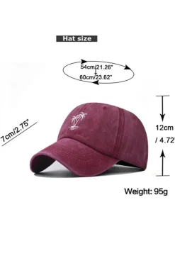 Sale Dear-Lover Coconut Tree Embroidered Mineral Wash Adjustable Baseball Cap Wild Ginger