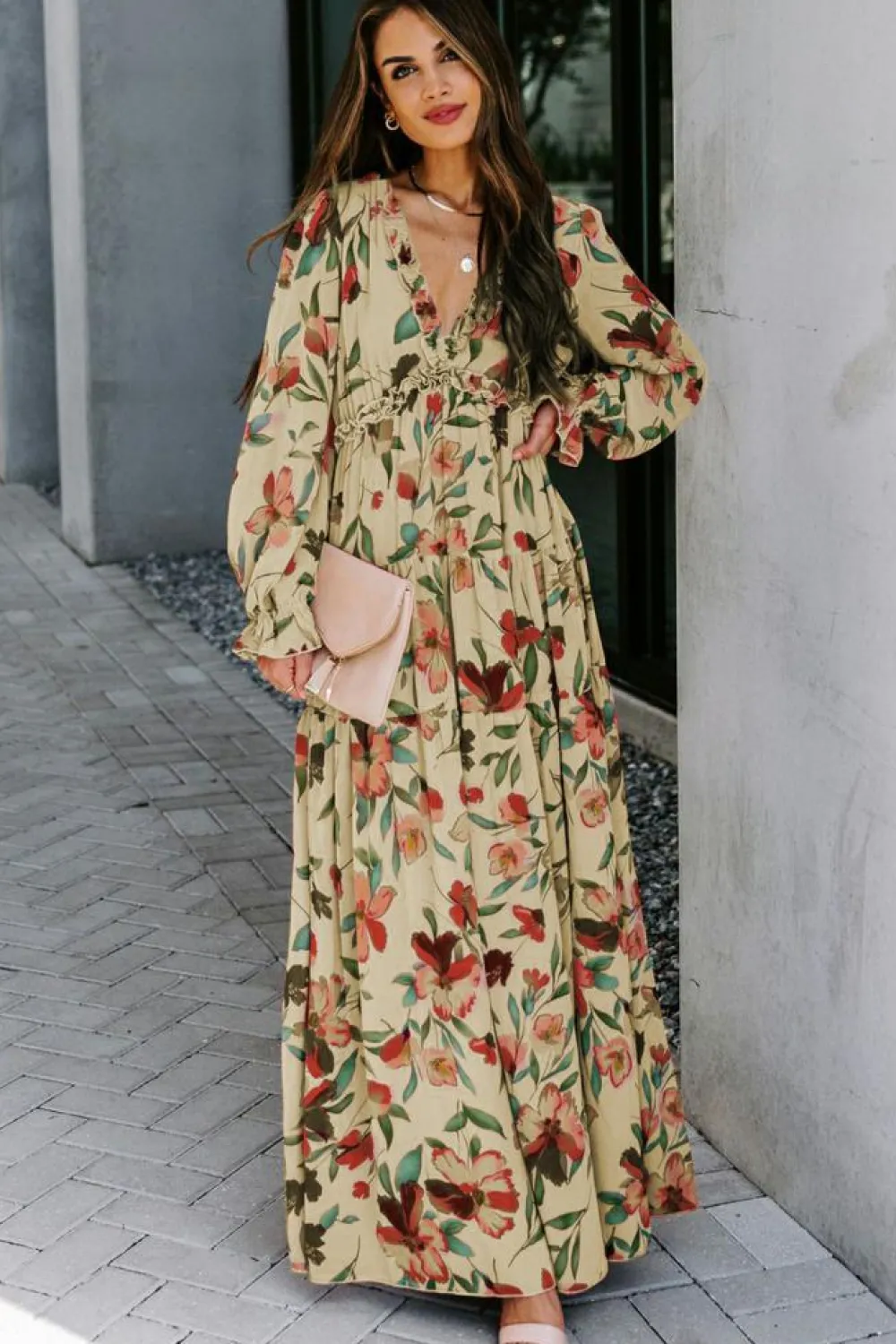 Outlet Dear-Lover Wild Lotus Ruffle Tiered Maxi Dress Apricot