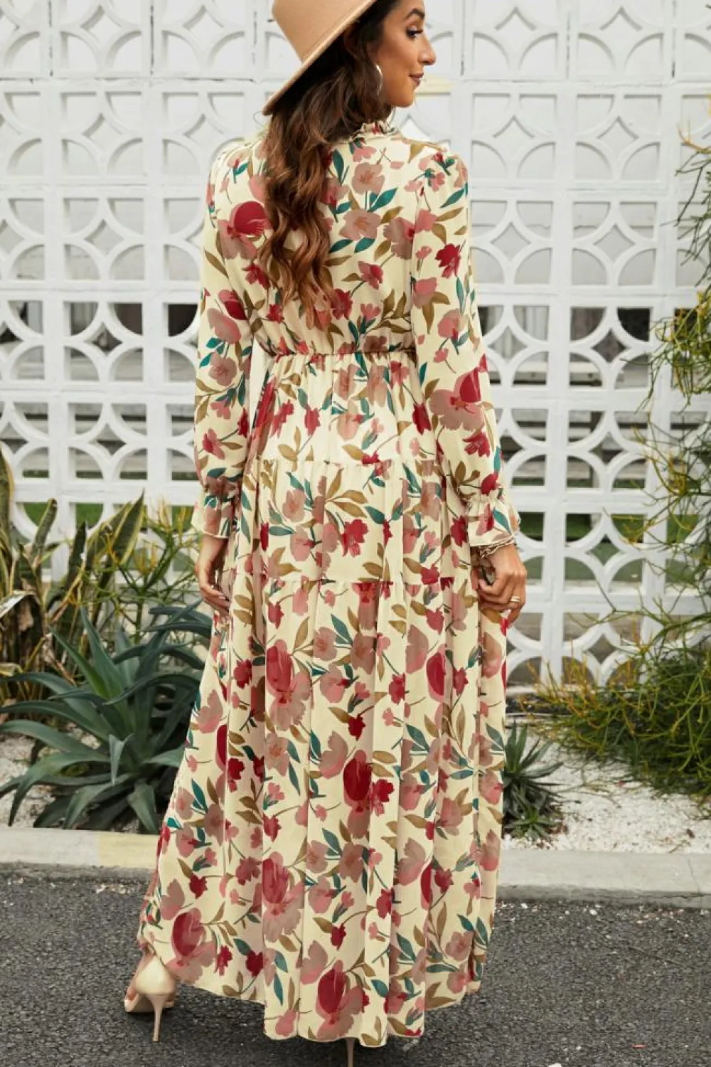 Outlet Dear-Lover Wild Lotus Ruffle Tiered Maxi Dress Apricot