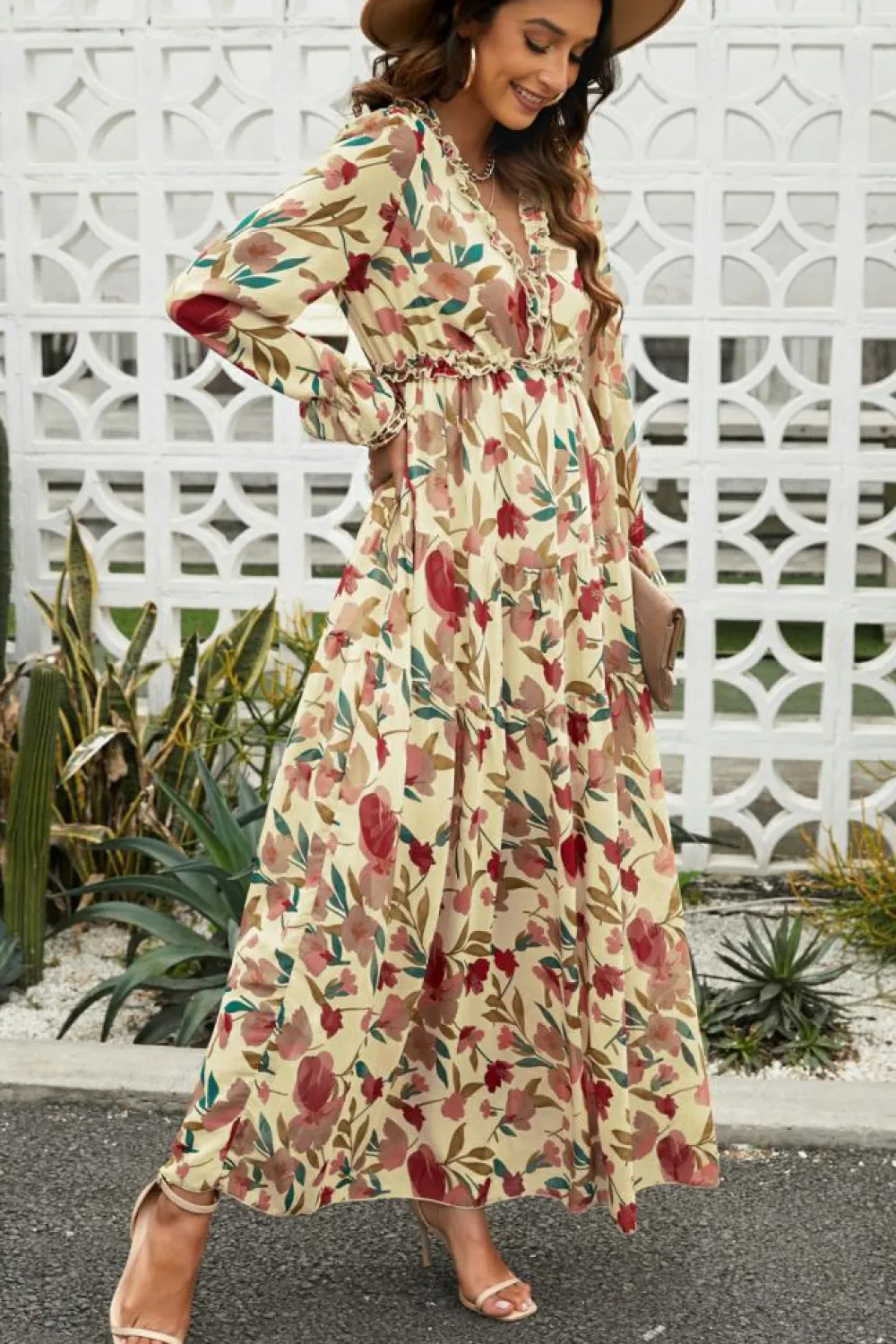 Outlet Dear-Lover Wild Lotus Ruffle Tiered Maxi Dress Apricot