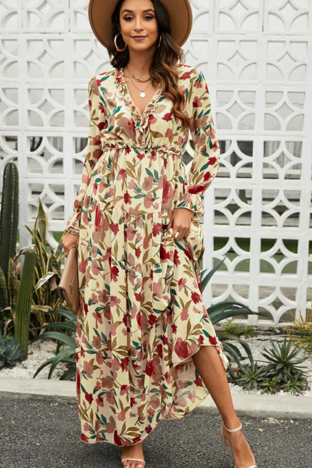 Outlet Dear-Lover Wild Lotus Ruffle Tiered Maxi Dress Apricot