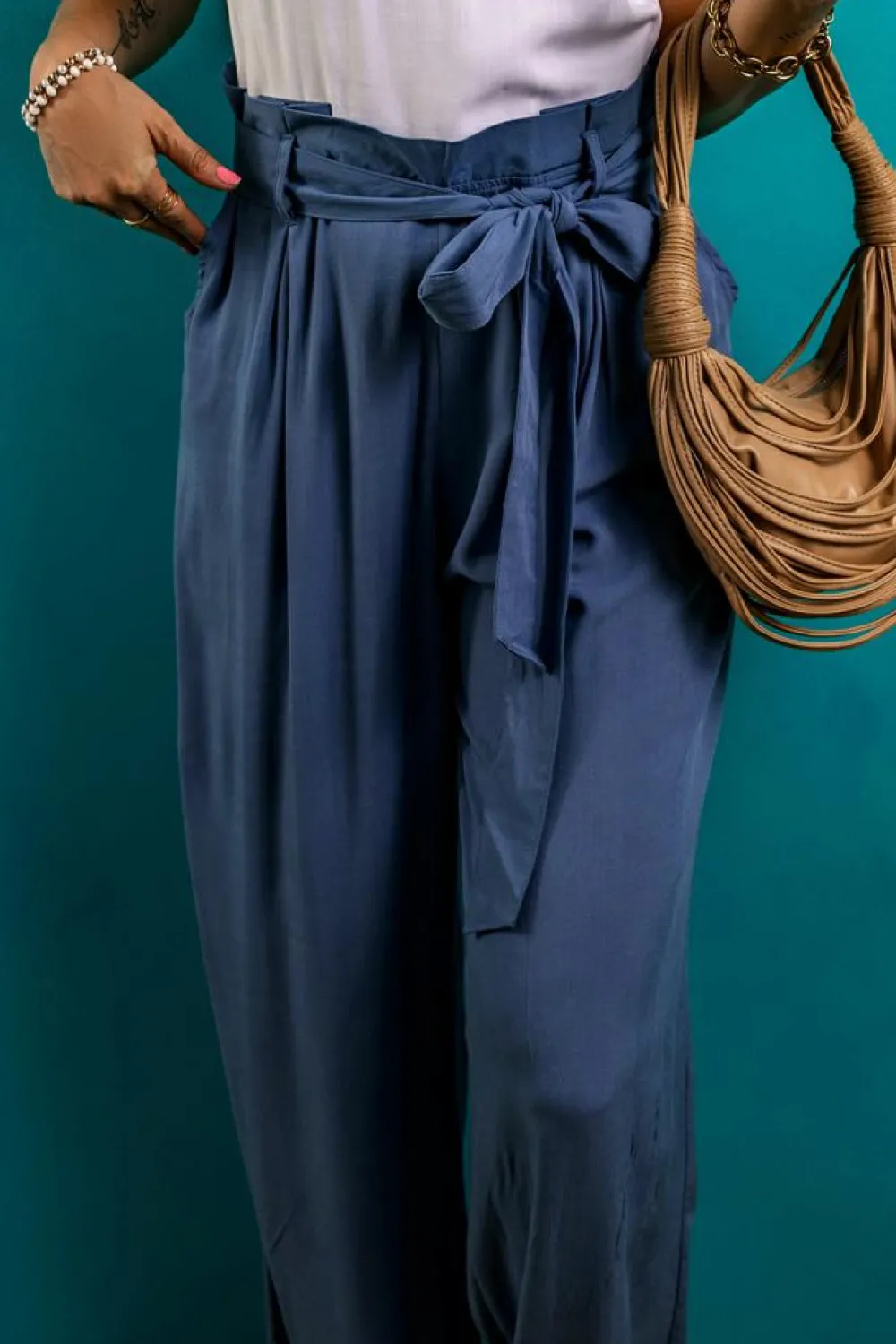 Outlet Dear-Lover Belted Frilly Waist Wide Leg Loose Pants Wild Wind