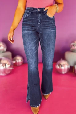 New Dear-Lover Medium Wash High Waist Split Flared Jeans Wild Wind