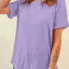 Discount Dear-Lover Casual Plain Crew Neck Tee Wisteria