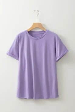 Discount Dear-Lover Casual Plain Crew Neck Tee Wisteria