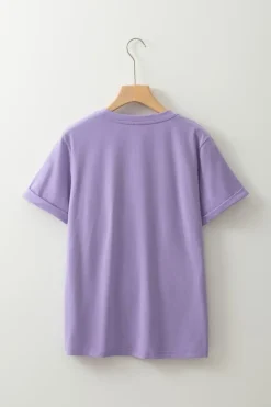 Discount Dear-Lover Casual Plain Crew Neck Tee Wisteria