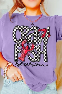 New Dear-Lover Craw Fish Season Graphic Short Sleeve Top Wisteria