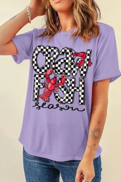 New Dear-Lover Craw Fish Season Graphic Short Sleeve Top Wisteria