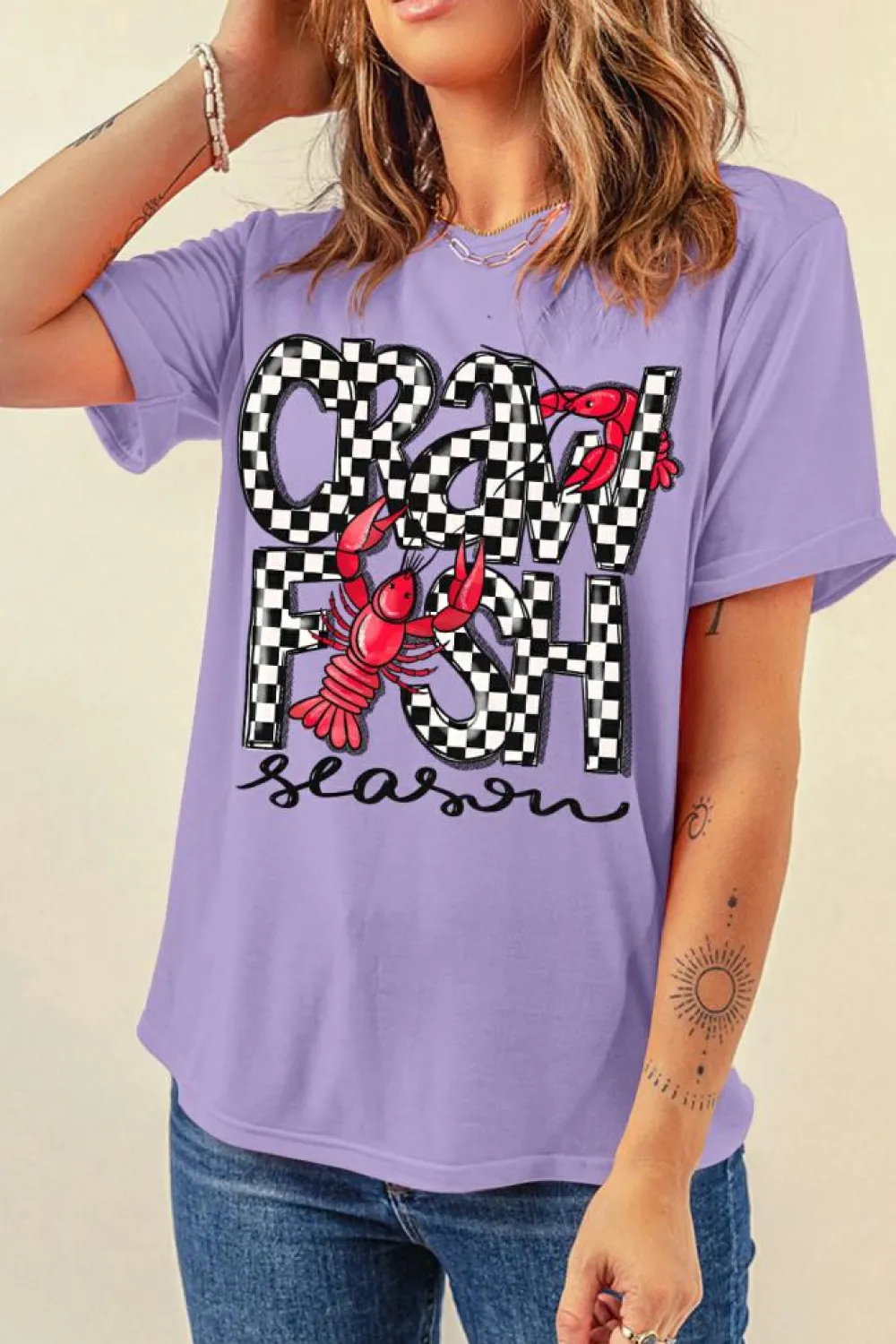 New Dear-Lover Craw Fish Season Graphic Short Sleeve Top Wisteria