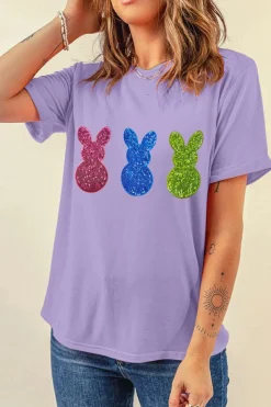 Best Dear-Lover Easter Shiny Bunny Graphic Crewneck T Shirt Wisteria