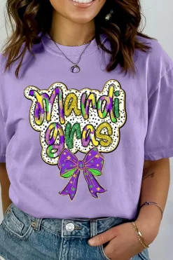 Best Dear-Lover mardi gras Bow Printed Crewneck Holiday T Shirt Wisteria