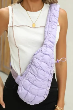 Hot Dear-Lover Marshmallow Quilted Drawstring Decor Sling Bag Wisteria