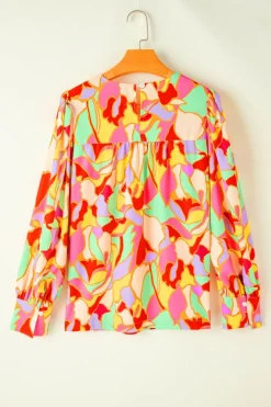 Hot Dear-Lover Abstract Print Puff Sleeve Blouse Yellow