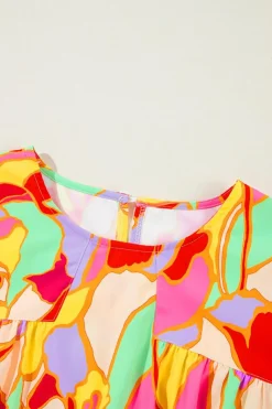 Hot Dear-Lover Abstract Print Puff Sleeve Blouse Yellow