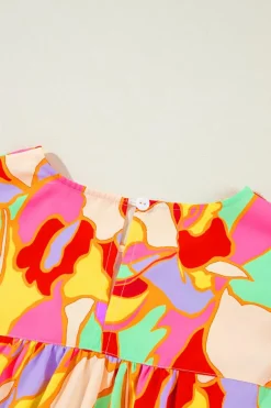 Hot Dear-Lover Abstract Print Puff Sleeve Blouse Yellow