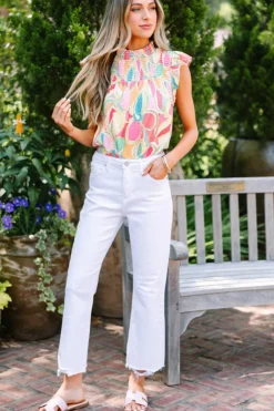 Best Dear-Lover Abstract Print Smocked Collar Ruffled Sleeve Blouse Yellow