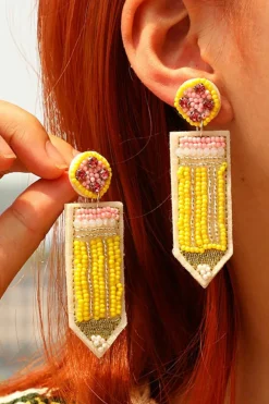 New Dear-Lover Beaded Pencil Teacher Earrings Yellow