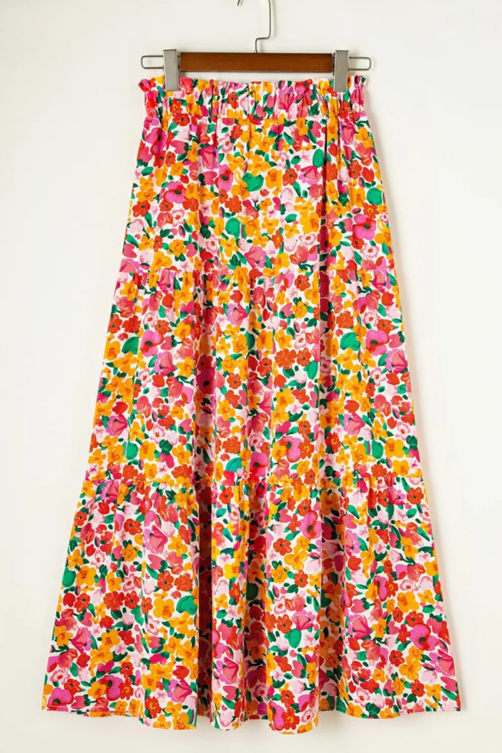 Clearance Dear-Lover Boho Floral Print Tiered Long Skirt Yellow