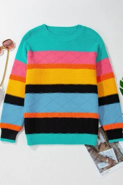 New Dear-Lover Colorblock Mixed Textured Drop Shoulder Sweater Yellow
