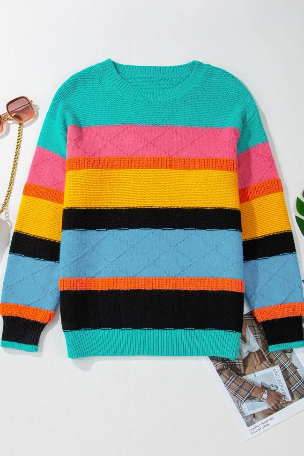 New Dear-Lover Colorblock Mixed Textured Drop Shoulder Sweater Yellow