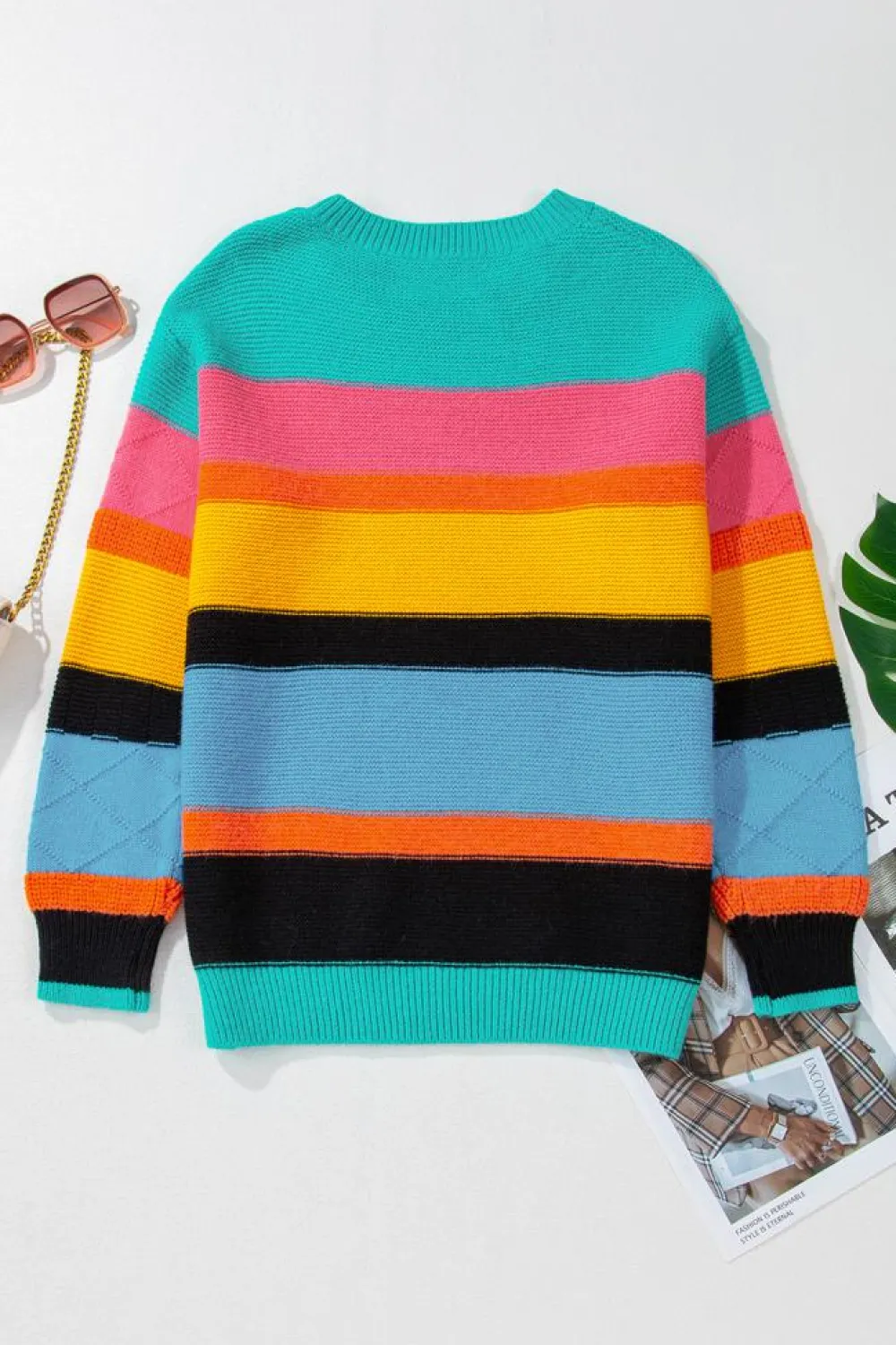 New Dear-Lover Colorblock Mixed Textured Drop Shoulder Sweater Yellow