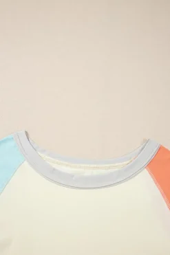 Online Dear-Lover Colorblock Patchwork Crew Neck Long Sleeve Top Yellow Cream