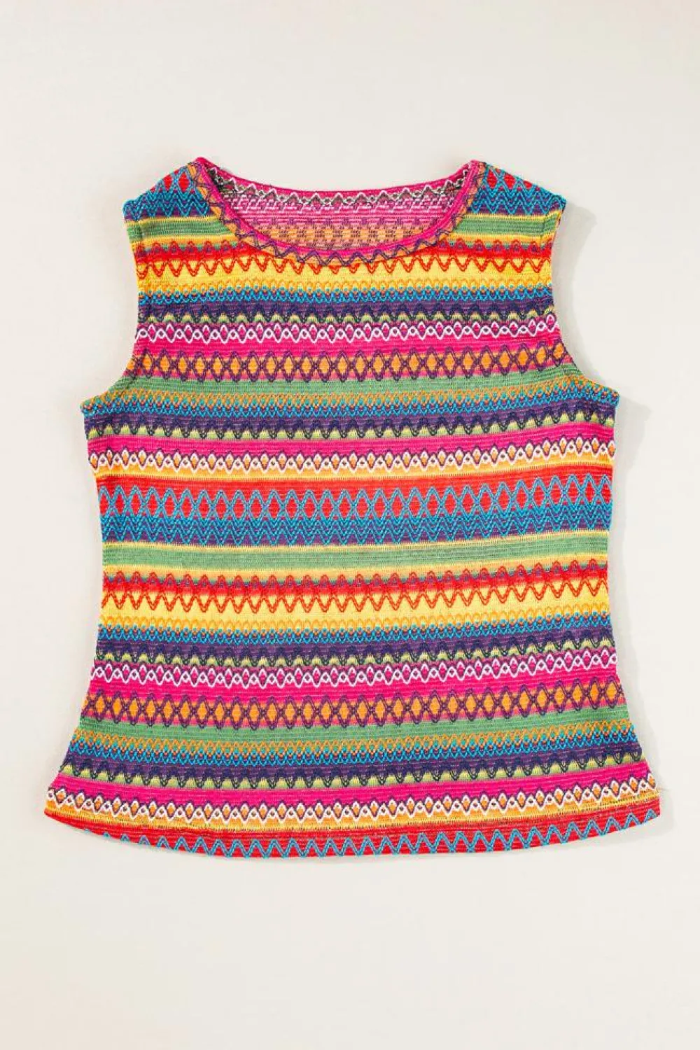 New Dear-Lover Ethnic Wavy Pattern Round Neck Sleeveless Top Yellow