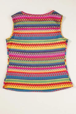 New Dear-Lover Ethnic Wavy Pattern Round Neck Sleeveless Top Yellow