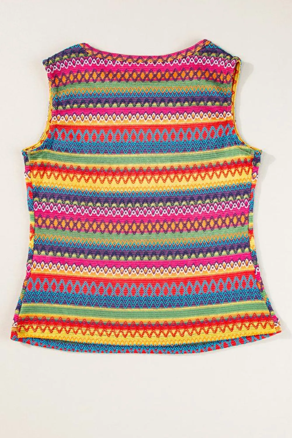 New Dear-Lover Ethnic Wavy Pattern Round Neck Sleeveless Top Yellow